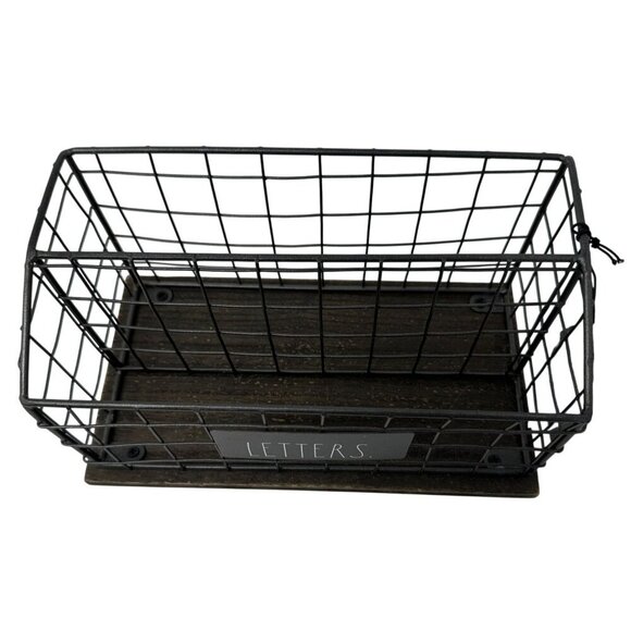 Rae Dunn LETTERS Wire Mail Basket Organizer Wood Base Farmhouse Office Decor - Picture 6 of 12
